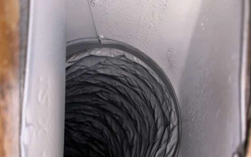 Newly connected flexible duct at a clean sheet-metal plenum